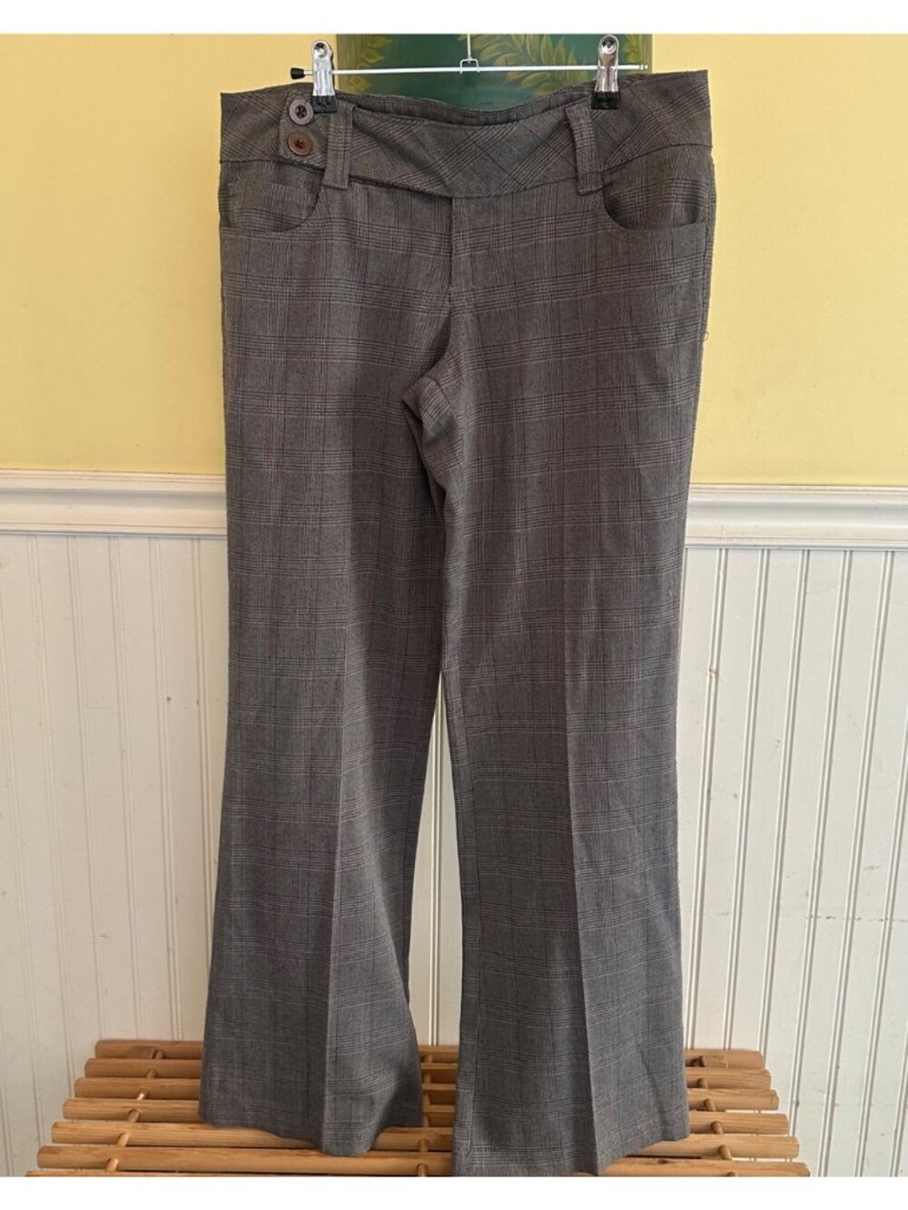 L.E.I. Luxe Womens Plaid Wide-Leg Dress Pants With Button Details Size 9